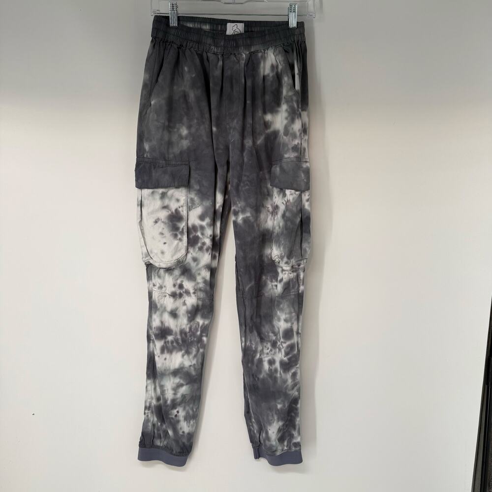 Kuwallatee Jogger Pants Womens Medium Gray White Pull On Tie Dye Cargo Pocket